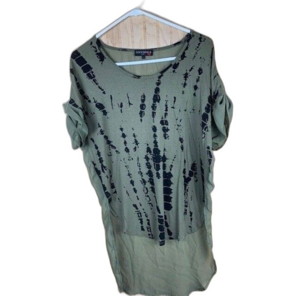 Dolce Bianca Size M Womens Top Short Sleeve High Low Hem Scoop Neck Olive Green